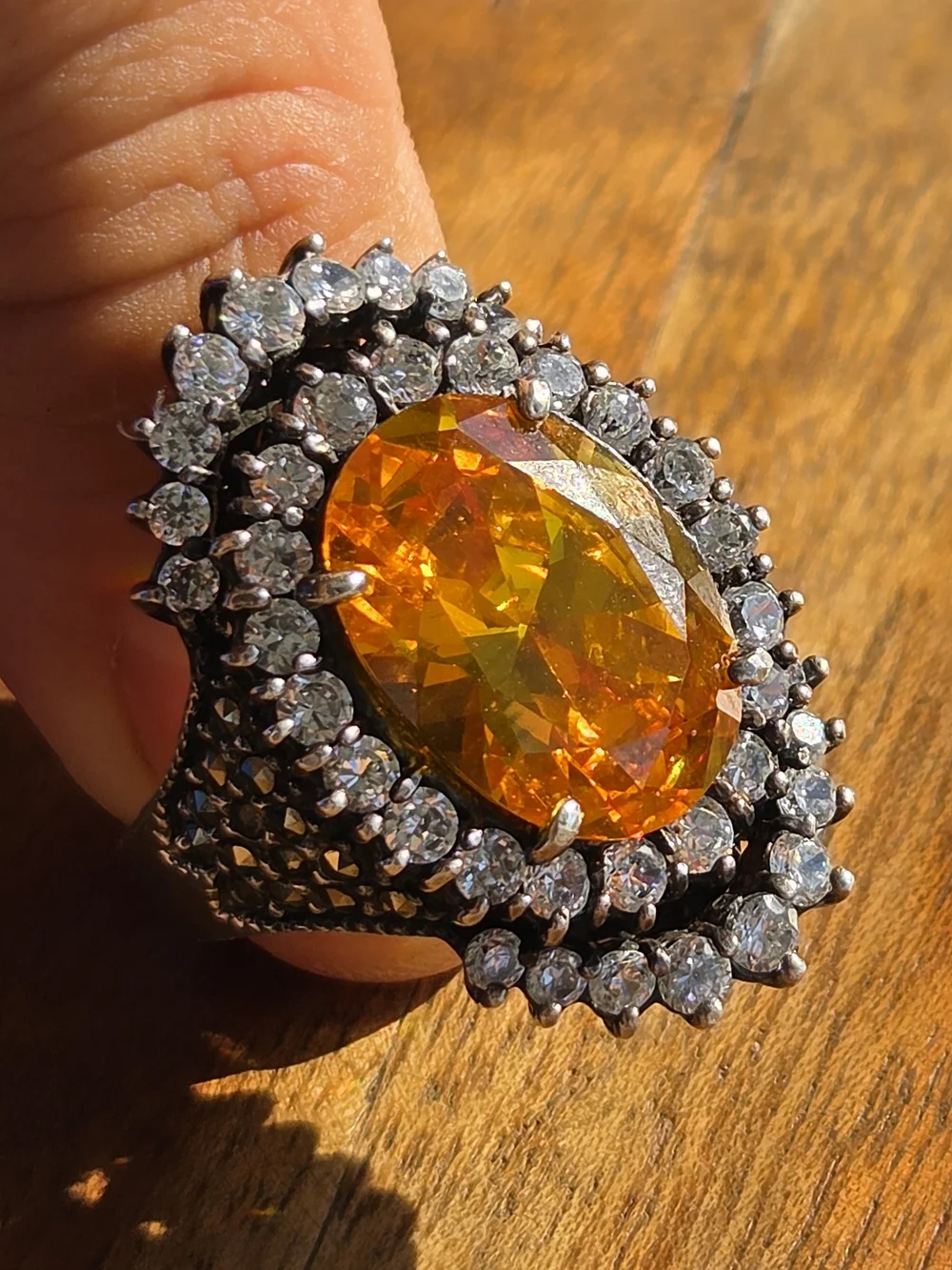 Citrine Cz Halo Cocktail Ring - Women's Jewelry